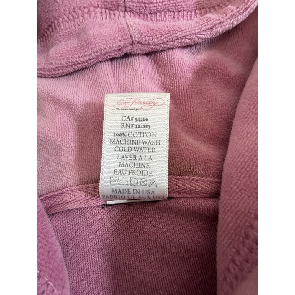 Ed Hardy Y2K Audiguier Tracksuit XL Pink Velour Tattoo Bling Graphic RARE USA - Picture 7 of 11